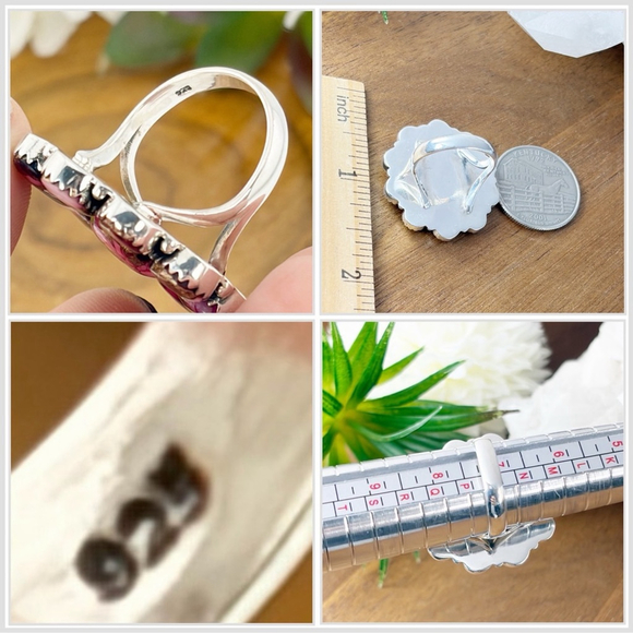 Pure Sterling Silver 925 Red Dahlia Turquoise Cluster Ring Size 7 Navajo Style - Picture 11 of 12